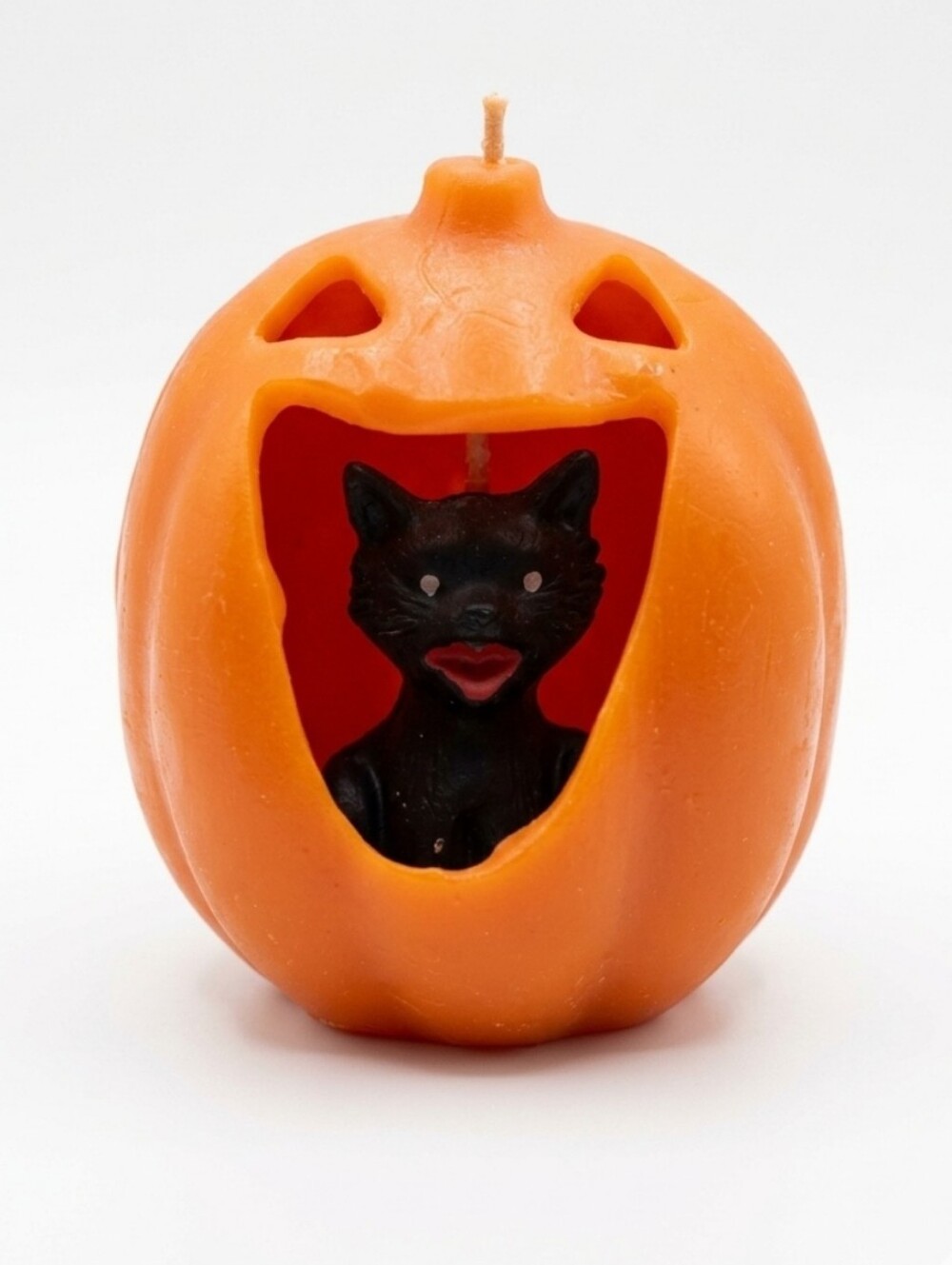 Vtg Gurley Candle Co. Black Cat Inside Orange Pumpkin Candle